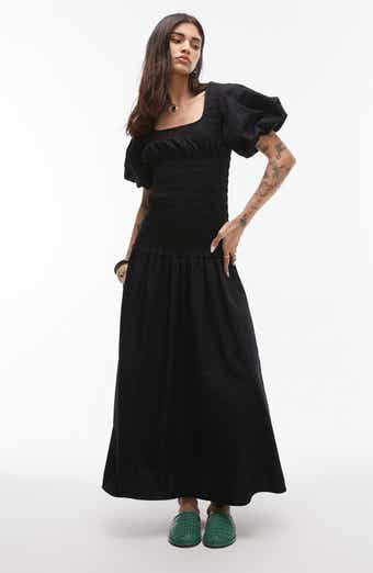 Topshop Shirred Puff Sleeve Maxi Dress