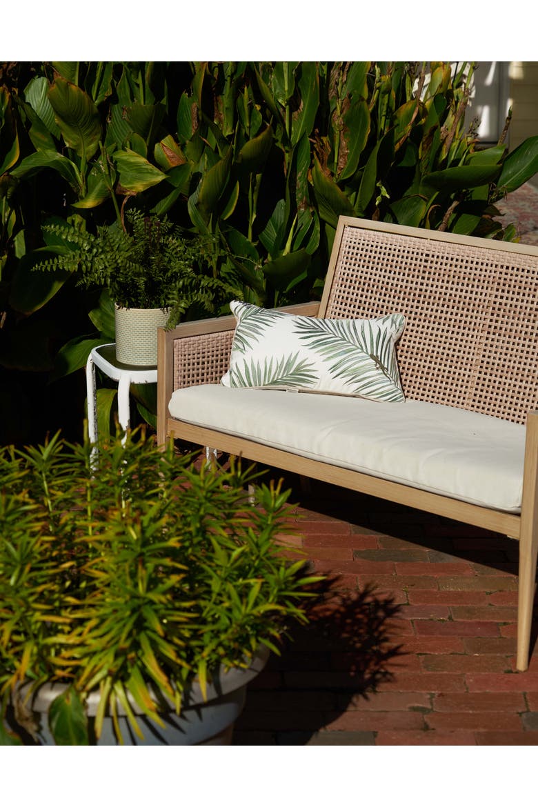Palm and Lizard Indoor/Outdoor Lumbar White Accent Pillow, Alternate, color, Green