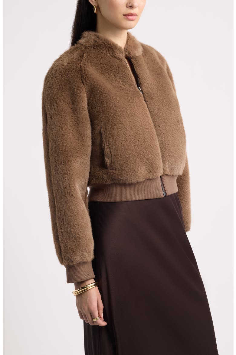 Faux Fur Bomber Jacket, Alternate, color, BROWN PLUSH