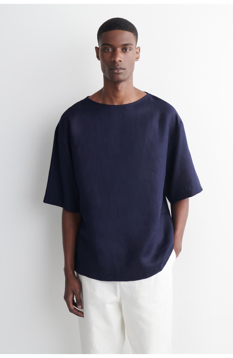 COS Boat-neck Linen T-shirt, Main, color, Navy