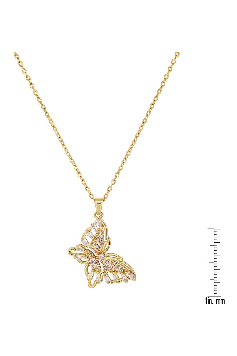 Simulated Diamond Butterfly Pendant Necklace, Alternate, color, GOLD