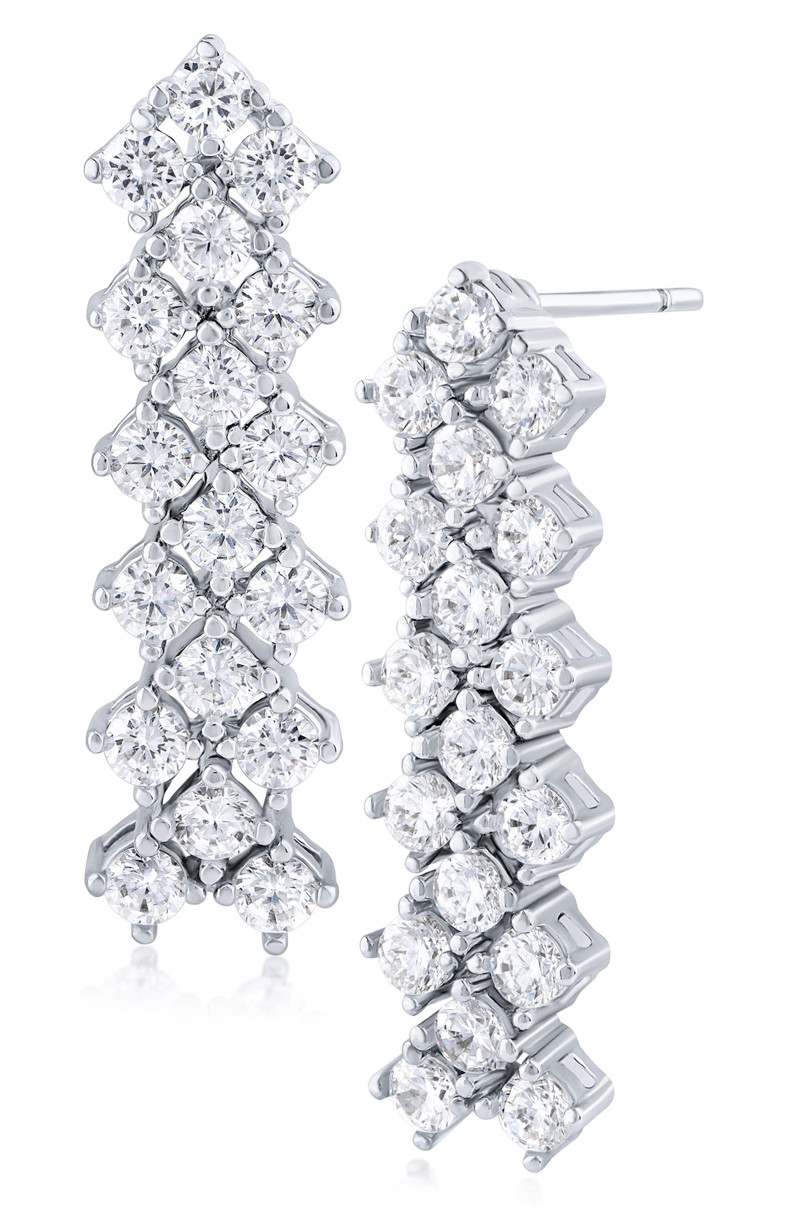 CZ by Kenneth Jay Lane Cubic Zirconia Chevron Linear Drop Earrings