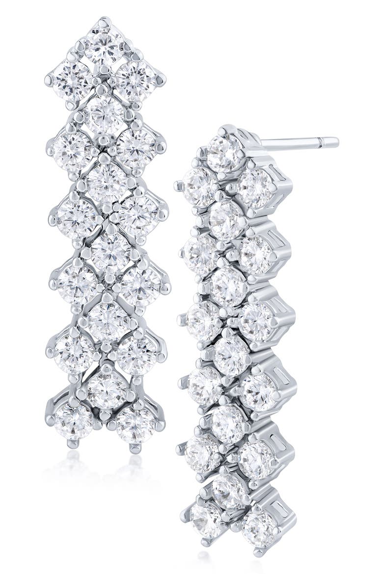 Cubic Zirconia Chevron Linear Drop Earrings, Main, color, SILVER