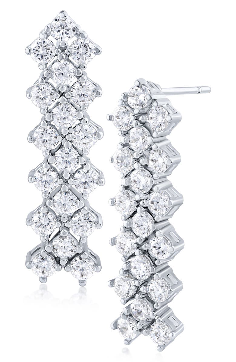 CZ by Kenneth Jay Lane Cubic Zirconia Chevron Linear Drop Earrings, Main, color, Silver