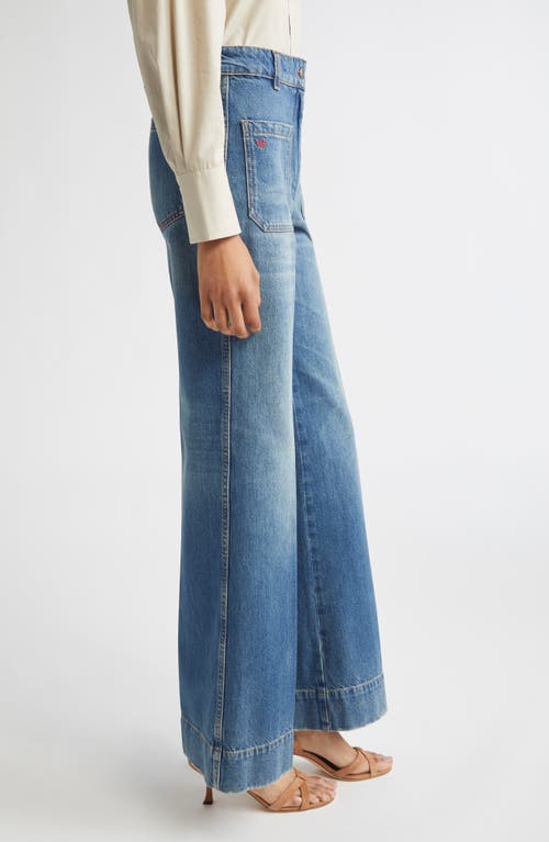 Victoria Beckham 'alina' Blue Jeans With Pockets And Logo Applied On The Front In Blue