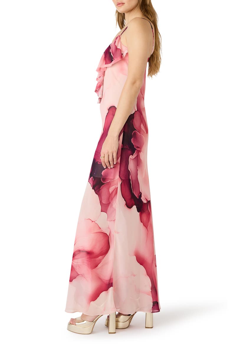Maxina Cloud Print Ruffle Neck Maxi Dress, Alternate, color, CORAL CLOUD