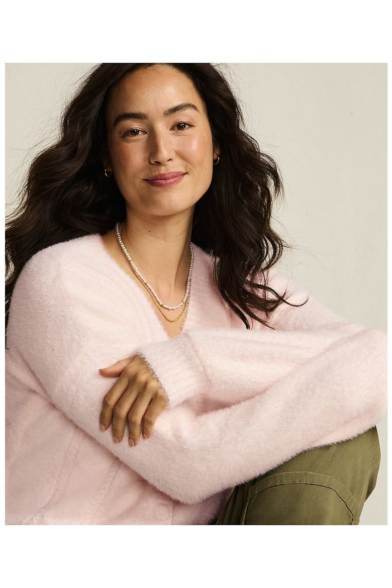 Fuzzy Eyelash Cable Cardigan Sweater, Alternate, color, Blush