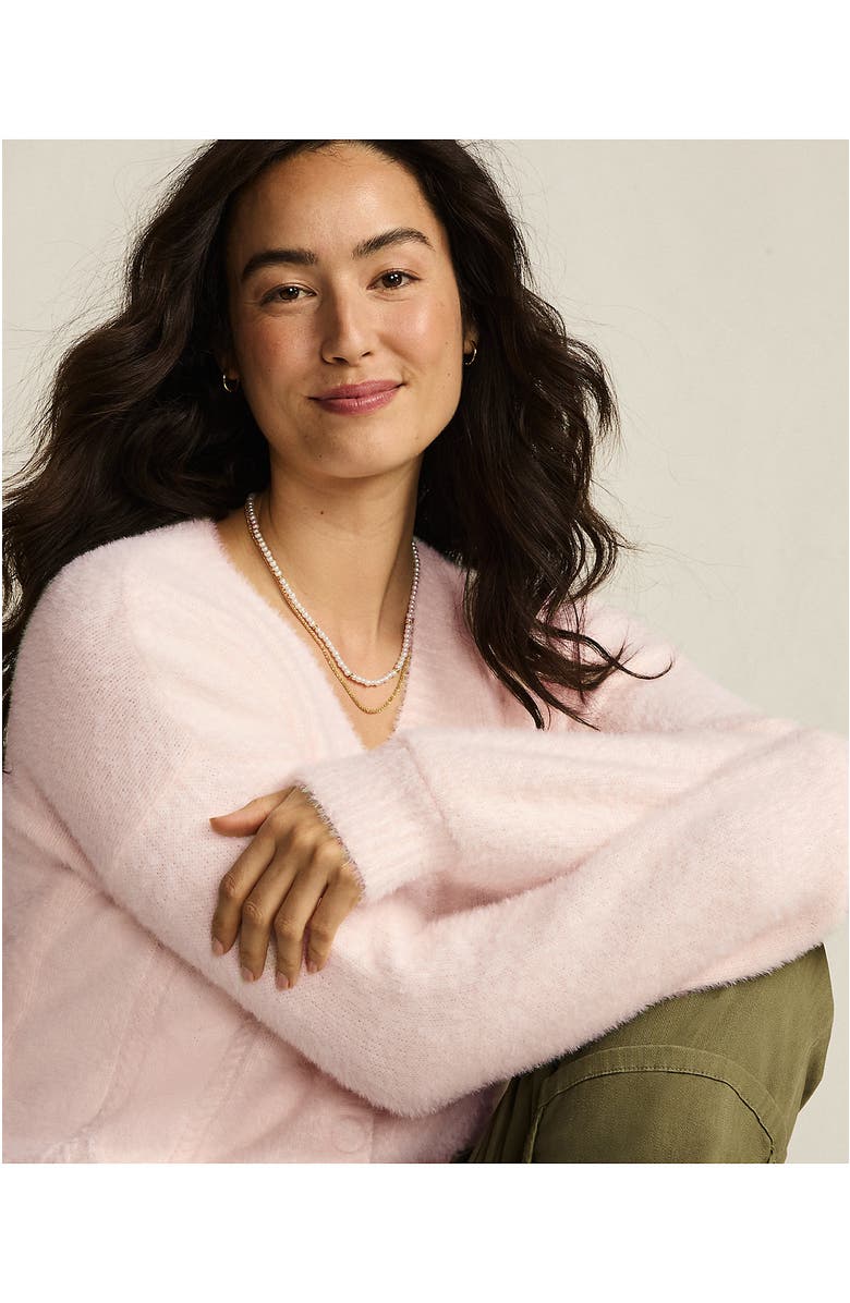 Lands' End Fuzzy Eyelash Cable Cardigan Sweater, Alternate, color, Blush