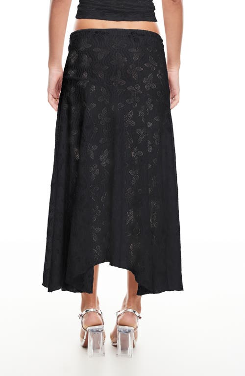 Lioness Tidal Pointelle Asymmetric Midi Skirt In Black