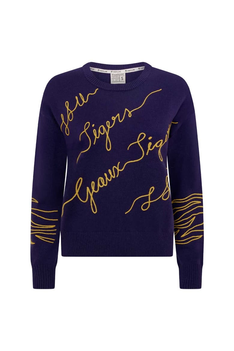 Women's Purple LSU Tigers Love Note Embroidered Sweater, Main, color, Purple
