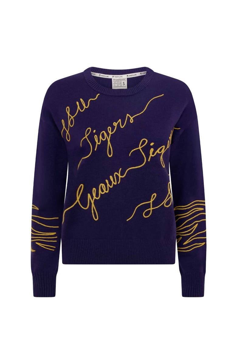 KADYLUXE Women's Purple LSU Tigers Love Note Embroidered Sweater, Main, color, Purple