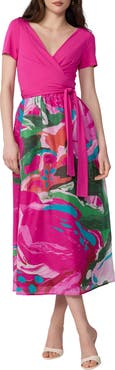 Diane von Furstenberg Elena Abstract Print Wrap Bodice Midi Dress