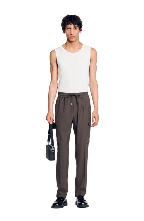 Sandro Elasticated Cargo Trousers In Dark Kaki.