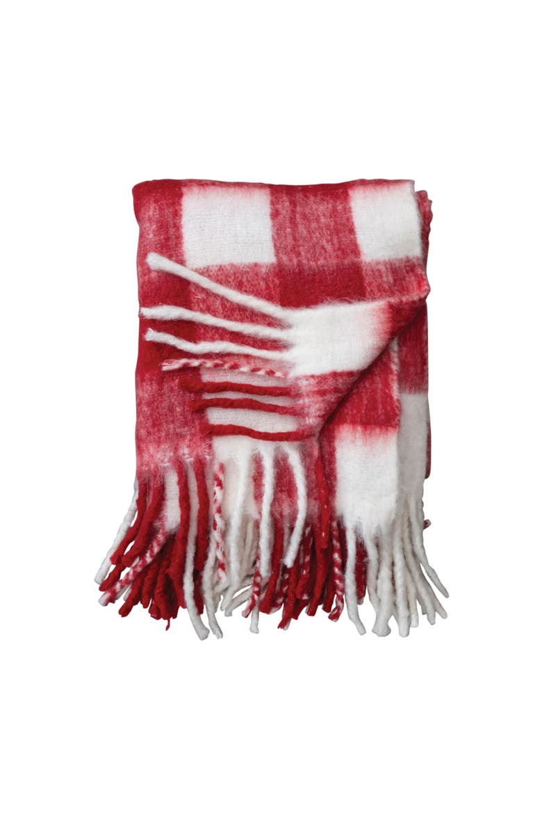 Storied Home Woven Acrylic Throw with Fringe, Red and White Plaid, Main, color, Red