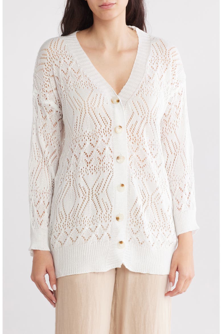 Open Stitch Cardigan, Main, color, WHITE