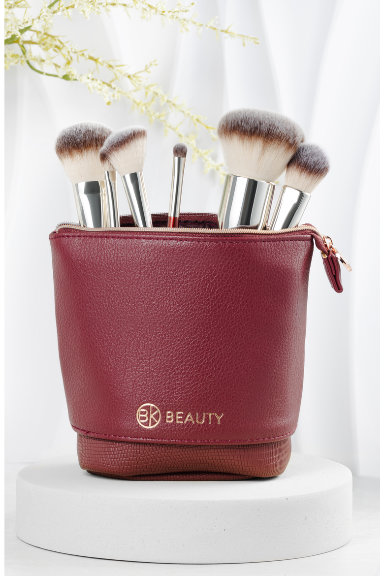 Standup Brush Holder & Travel Makeup Bag, Alternate, color, Burgundy