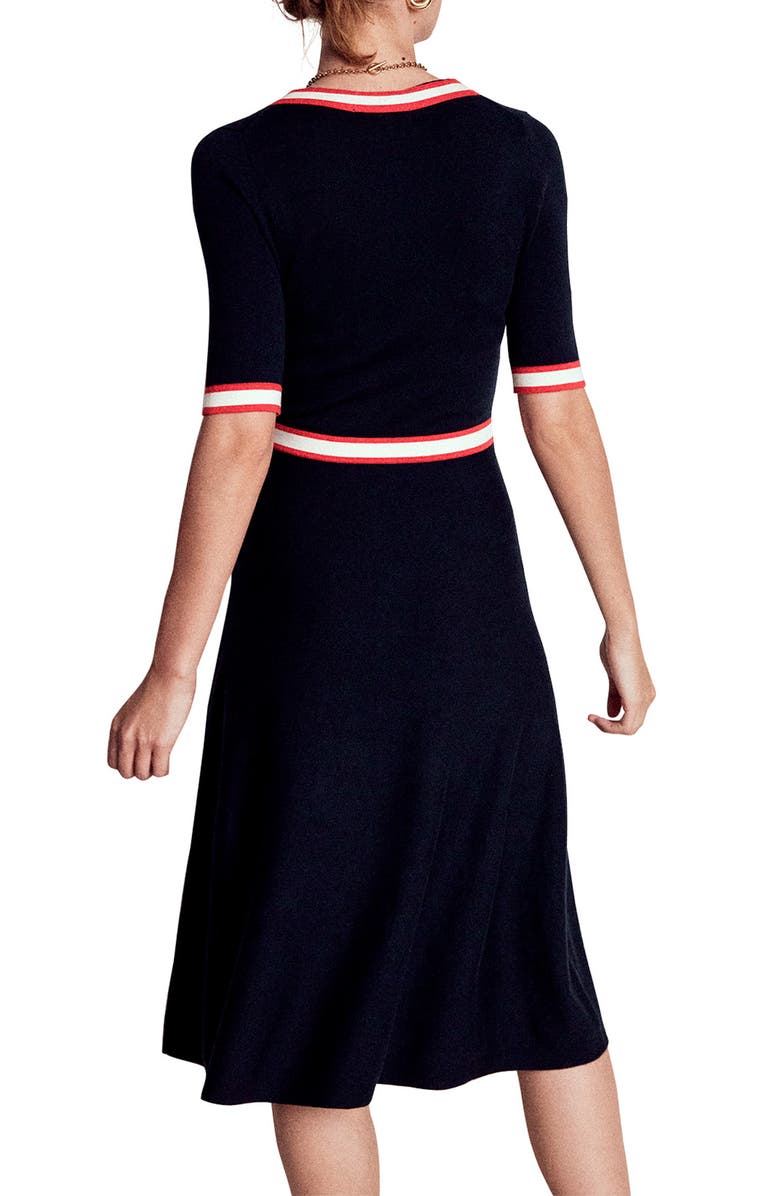 Boden Tipped Bow Cotton & Wool Fit & Flare Dress, Alternate, color,