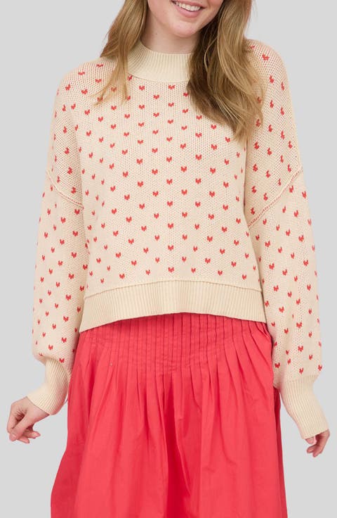 Mock Neck Heart Knit Sweater