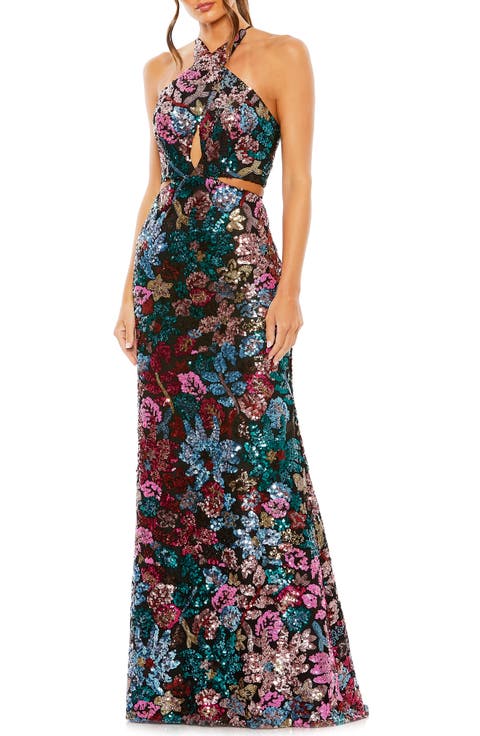 Sequin Embellished Cross Neck Gown