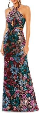 Mac Duggal Sequin Embellished Cross Neck Gown
