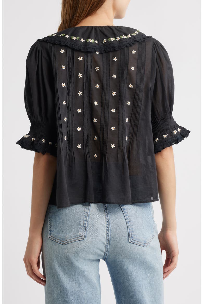 Hettie Embroidered Ruffle Organic Cotton Top, Alternate, color, BLACK
