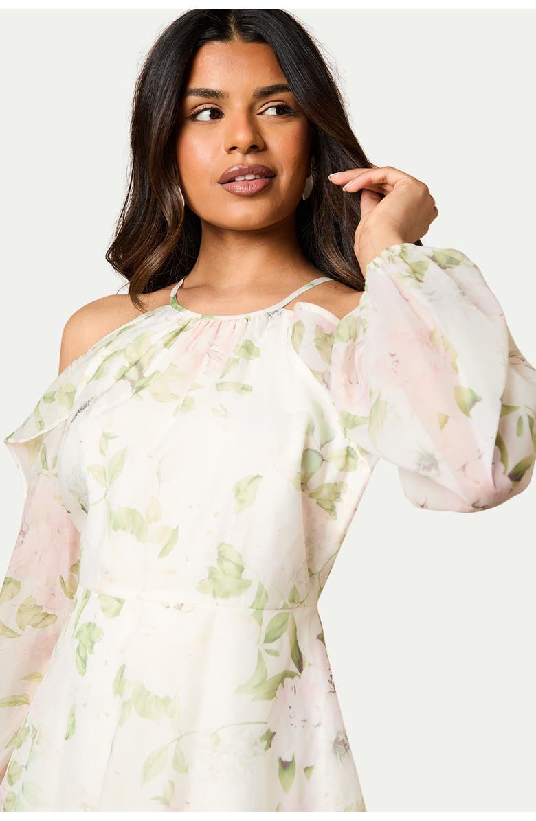 Oasis Petite Organza Cold Shoulder Midi Dress, Alternate, color, Ivory