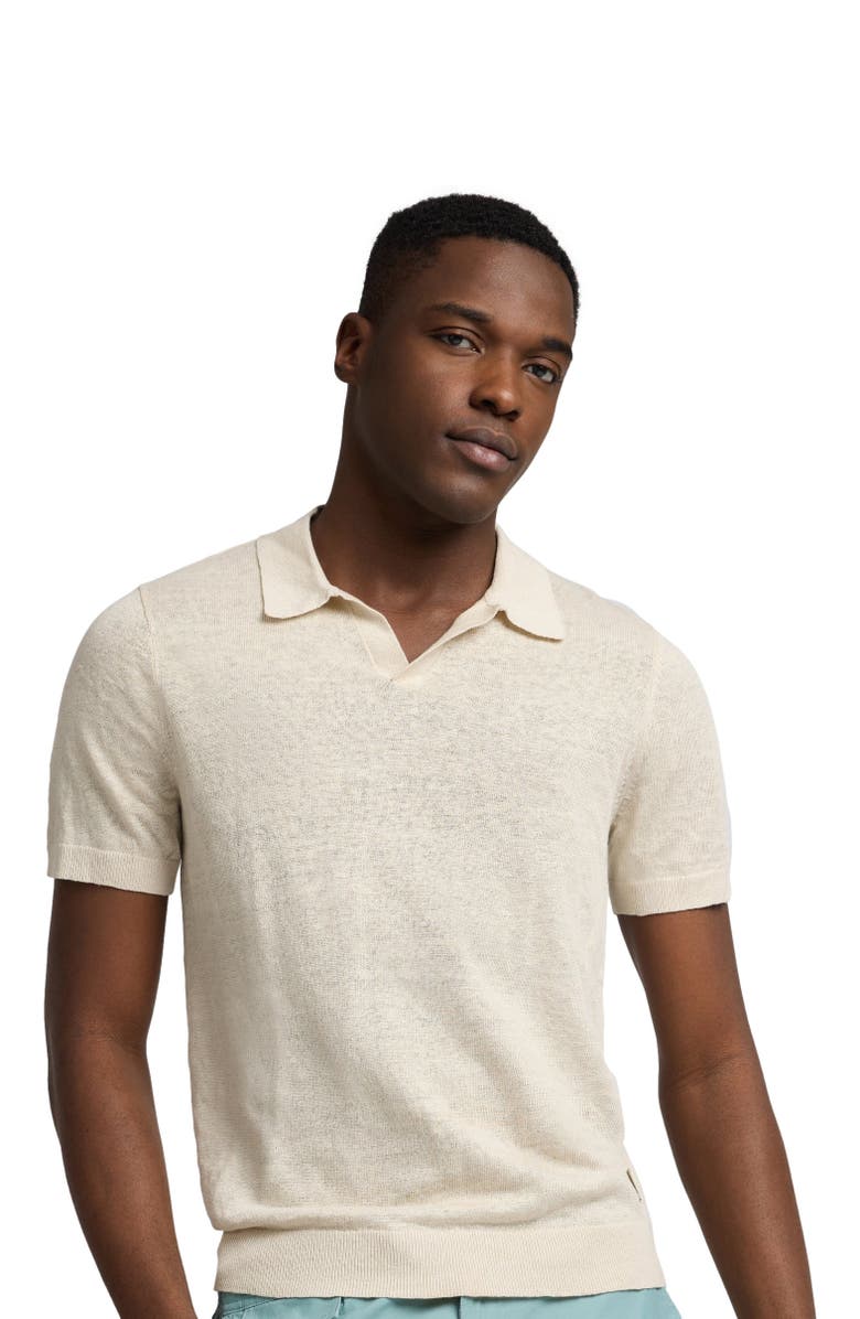 Onia Linen Johnny Collar Polo, Alternate, color, Sand