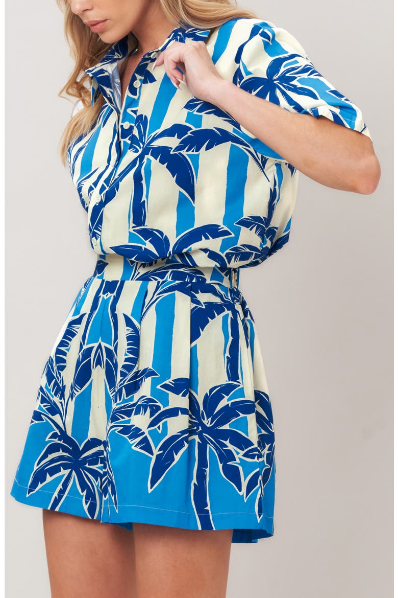 Printed High Waist Shorts, Alternate, color, BLUE