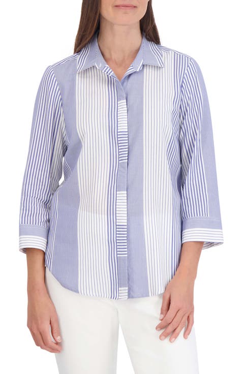 売れ筋商品|||エレントレイシー カットソー トップス レディース Women's 3/4 Sleeve Notch Collar Top Linen/black stripe Remidoo Women Striped 3/4 Sleeve T Shirt Boat Neck Slim Fit