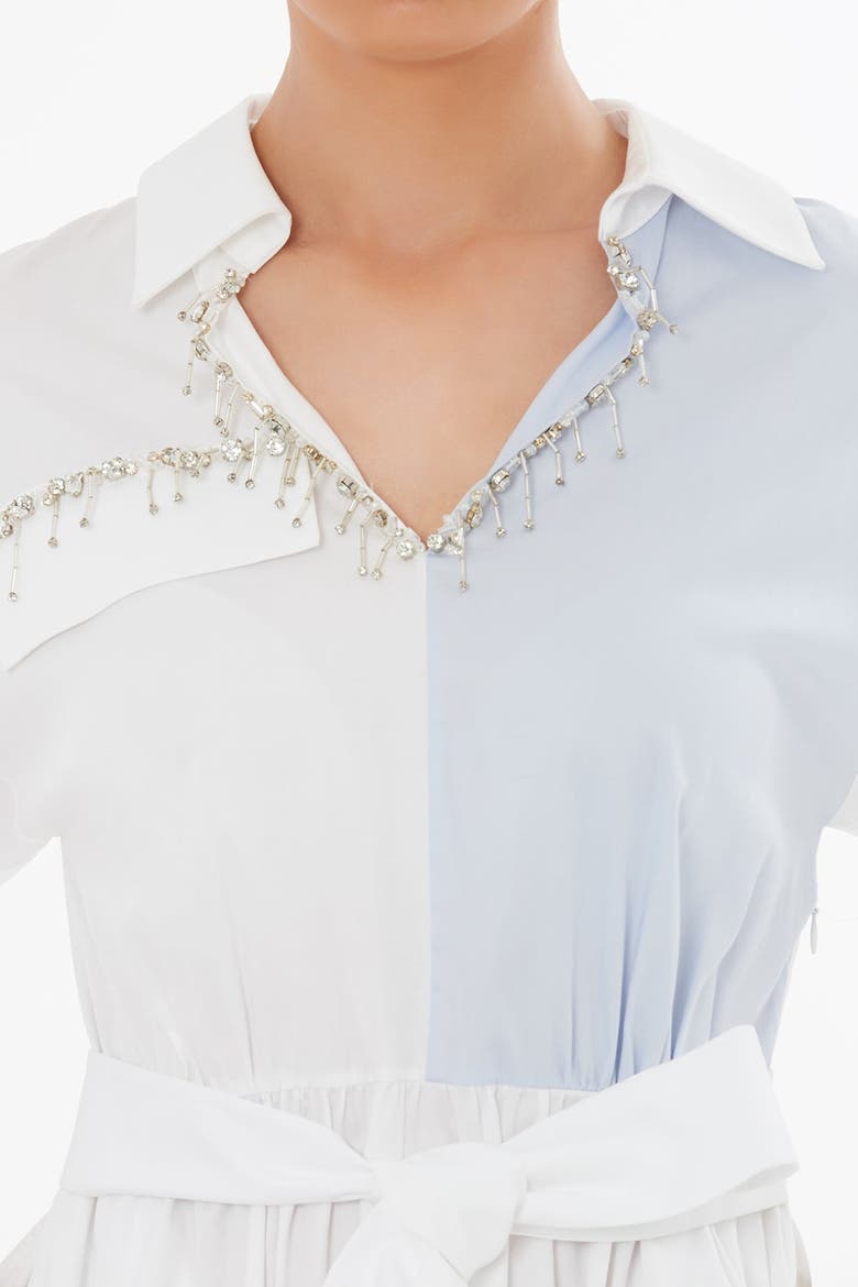 White Beaded Belted Dress, Alternate, color, White