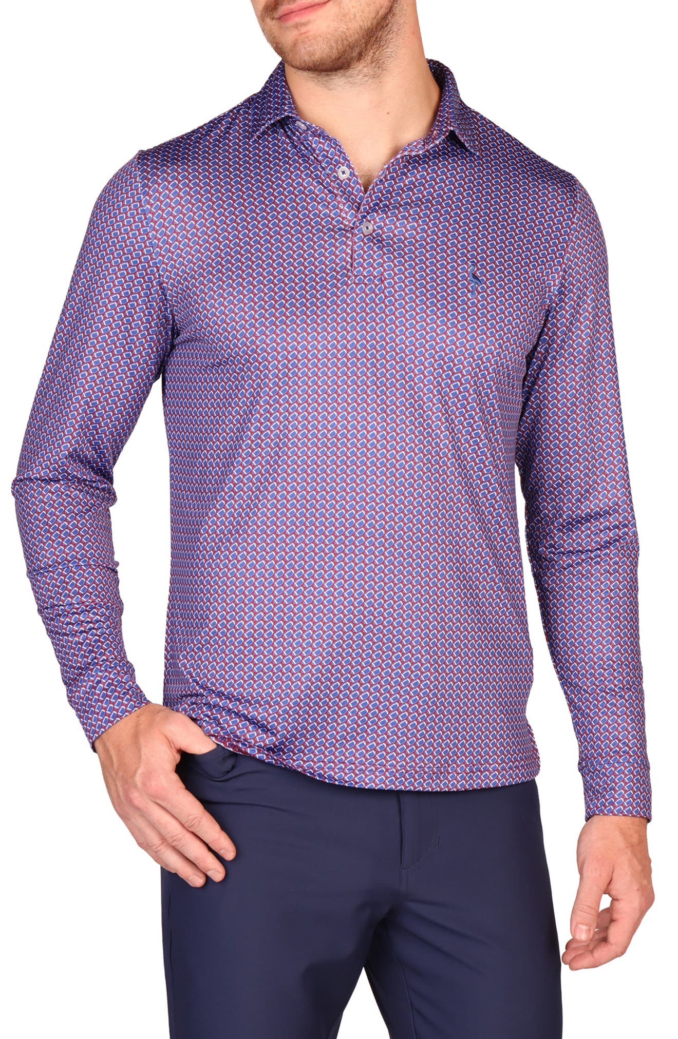 TailorByrd Football Print Long Sleeve Performance Polo