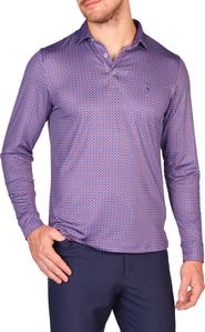 TailorByrd Football Print Long Sleeve Performance Polo