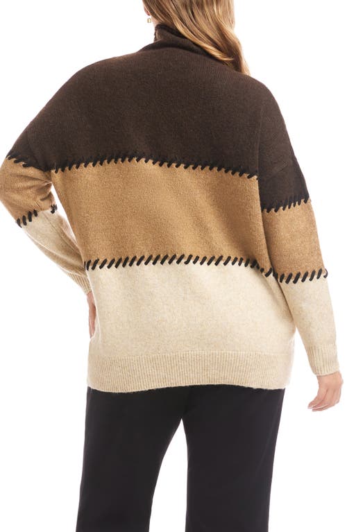 Karen Kane Colorblock Whipstitch Turtleneck Sweater In Multi