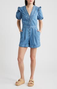 FARM Rio Ruffled Denim Romper