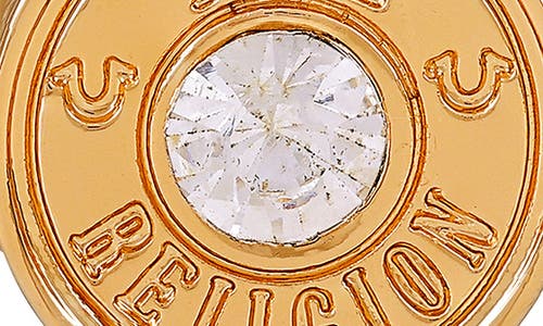 True Religion Crystal Button Logo Ring In Goldtone
