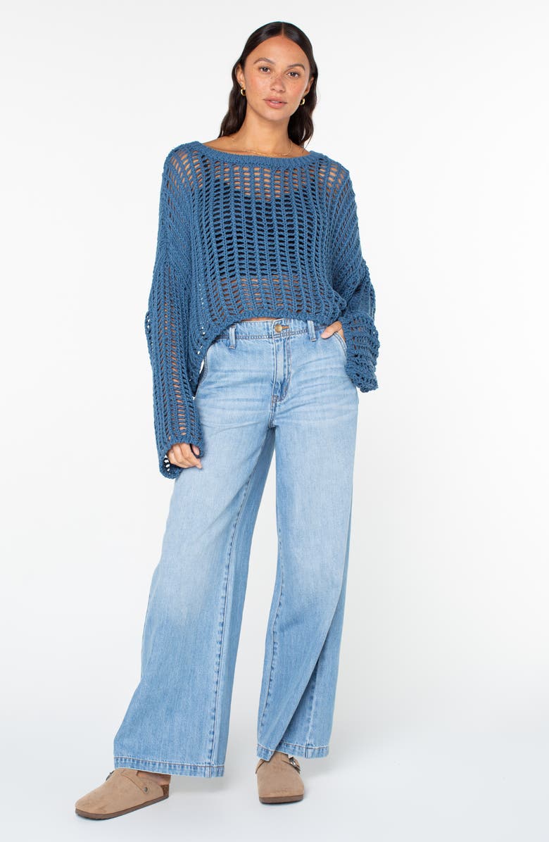 Roxy Lost At Sea Open Stitch Crop Sweater, Alternate, color, Captain Blue