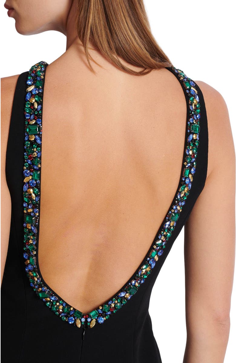 Balmain Long sleeveless dress in embroidered velvet, Alternate, color, Black