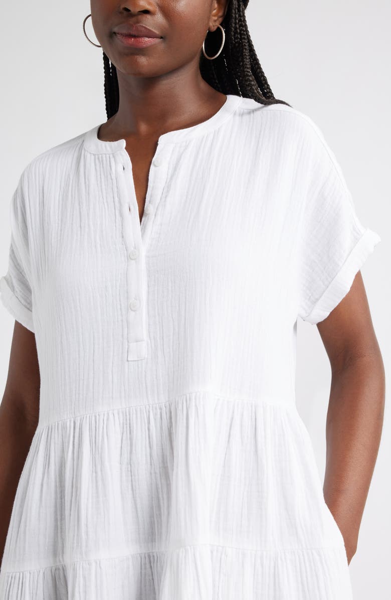 Caslon<sup>®</sup> Cotton Gauze Tiered Popover Dress, Alternate, color, White