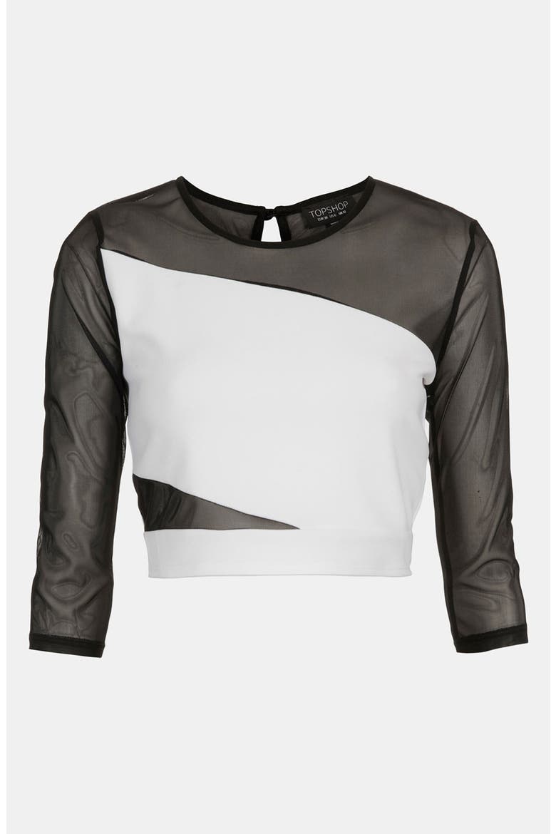 Mesh Slash Crop Top, Main, color, BLACK/ WHITE