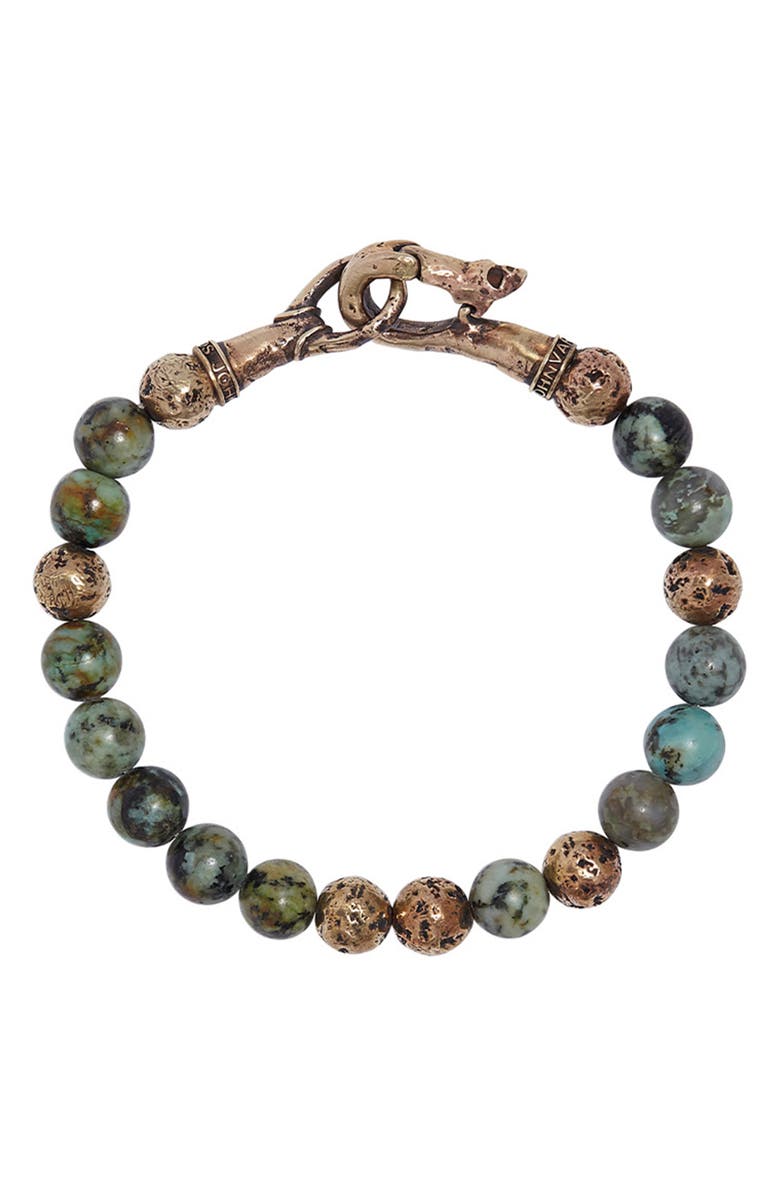 John Varvatos Distressed Turquoise Cabochon Bracelet, Main, color, Brass