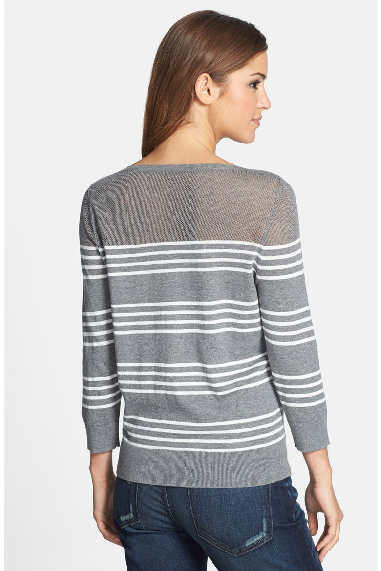 Mesh Yoke Pullover, Alternate, color, GREY/ CREAM STRIPE