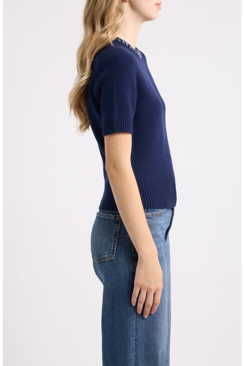 Bonnie Embellished Short Sleeve Sweater, Alternate, color, NAVY