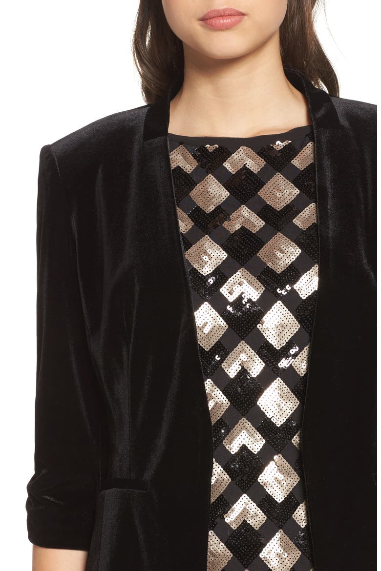 Ruched Velvet Blazer, Alternate, color, BLACK