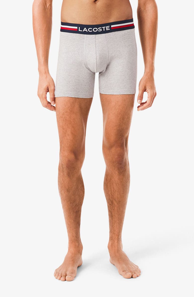 Lacoste Assorted 3-Pack Stretch Cotton Boxer Briefs, Alternate, color, Navy Blue/ Silver Chine/ Red