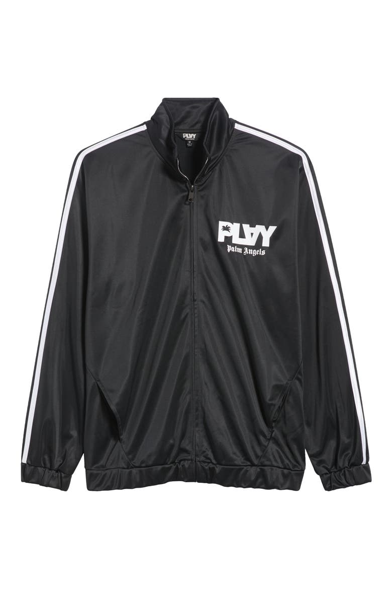 Logo Print Track Jacket, Main, color, BLACK BEAUTY