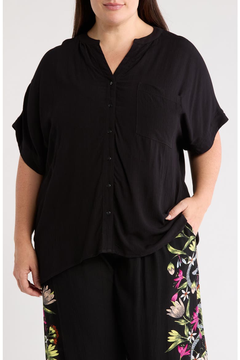 Elbow Sleeve Button-Up Shirt, Main, color, BLACK