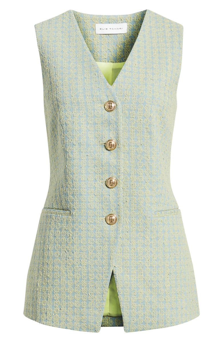 Elie Tahari The Abigail Cotton Tweed Vest, Alternate, color, Denim Blue/ Golden Hour
