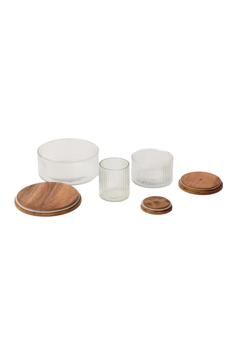 Fluted Glass Storage Jars Set of 3, Alternate, color, Clear