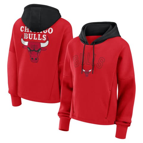 Women's Fanatics  Athletic Red Chicago Bulls Post Up Boxy Pullover Hoodie