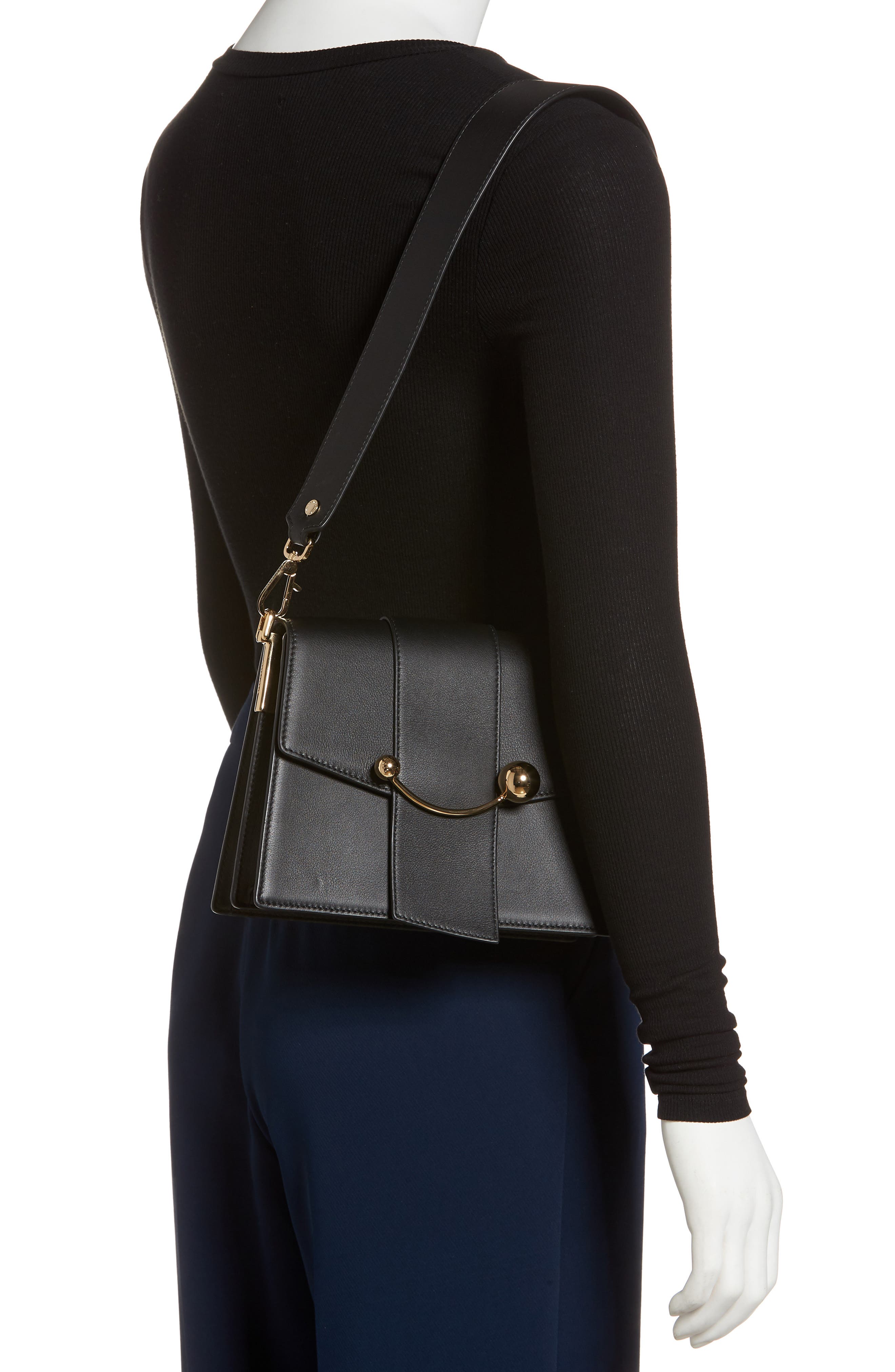 Strathberry Box Crescent Leather Shoulder Bag, Alternate, color, 